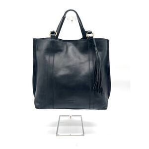 MARGOT Black Leather Tote Bag with Tassel Charm